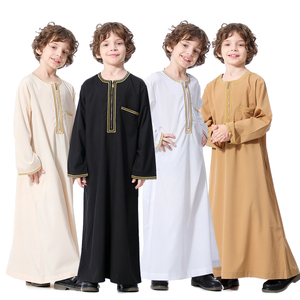 Arab Wholesale Crew Neck Embroidered Breathable Long Sleeve Muslim Islamic Kids Clothing Boys Thobe