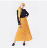 Casual Pure Solid Color Chiffon Elastic Waist Long Pleated Dress Muslim Islamic Skirt