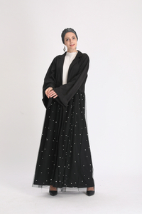 Lace Trim Black Open Abaya Muslim Dresses Belt Women Oman Design Islamic Clothing