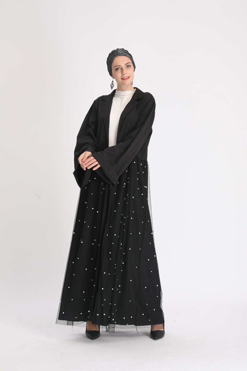 Lace Trim Black Open Abaya Muslim Dresses Belt Women Oman Design Islamic Clothing