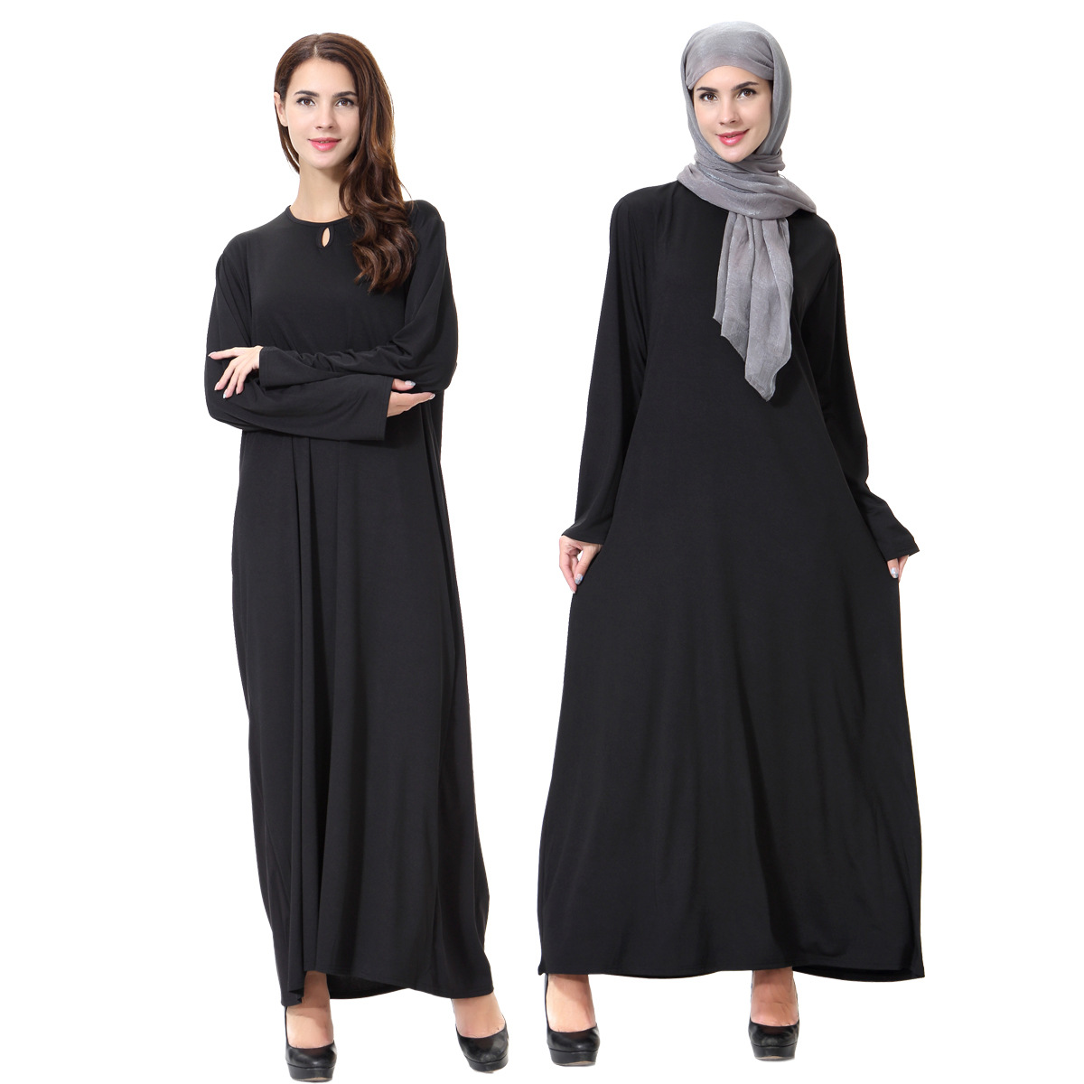 Dubai Breathable High Elastic Solid Long Sleeve Muslim Islamic Women Abaya Dresses Clothing