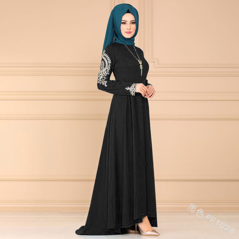 FREE SHIPPING Dubai New Embroidery Long Sleeve Islamic Clothing Prayer Dresses Muslim Maxi Dress Women Abaya With Lining