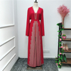 Modern Open Abaya Women Long Sleeves Red Party Wear Islamic Clothing Muslim Dresses