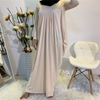 Ramadan Muslim Women's Maxi Dress Pure Color Shirring Modest Islamic Abaya