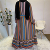 2021 Modest Muslim Islamic Women's Color Striped Print Abaya with Big Sew Maxi Dress
