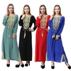Crew Neck Breathable Long Sleeve Solid Robe Applique Muslim Islamic Clothing Dress Women Abaya