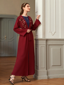 Fashion Muslim Islamic Open Abaya Kimono Handmade Floral Maxi Dress