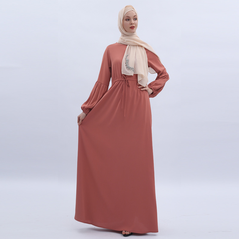 Waist Tie Latern Sleeve Muslim Islamic Abaya Modest Dress Maxi Dress
