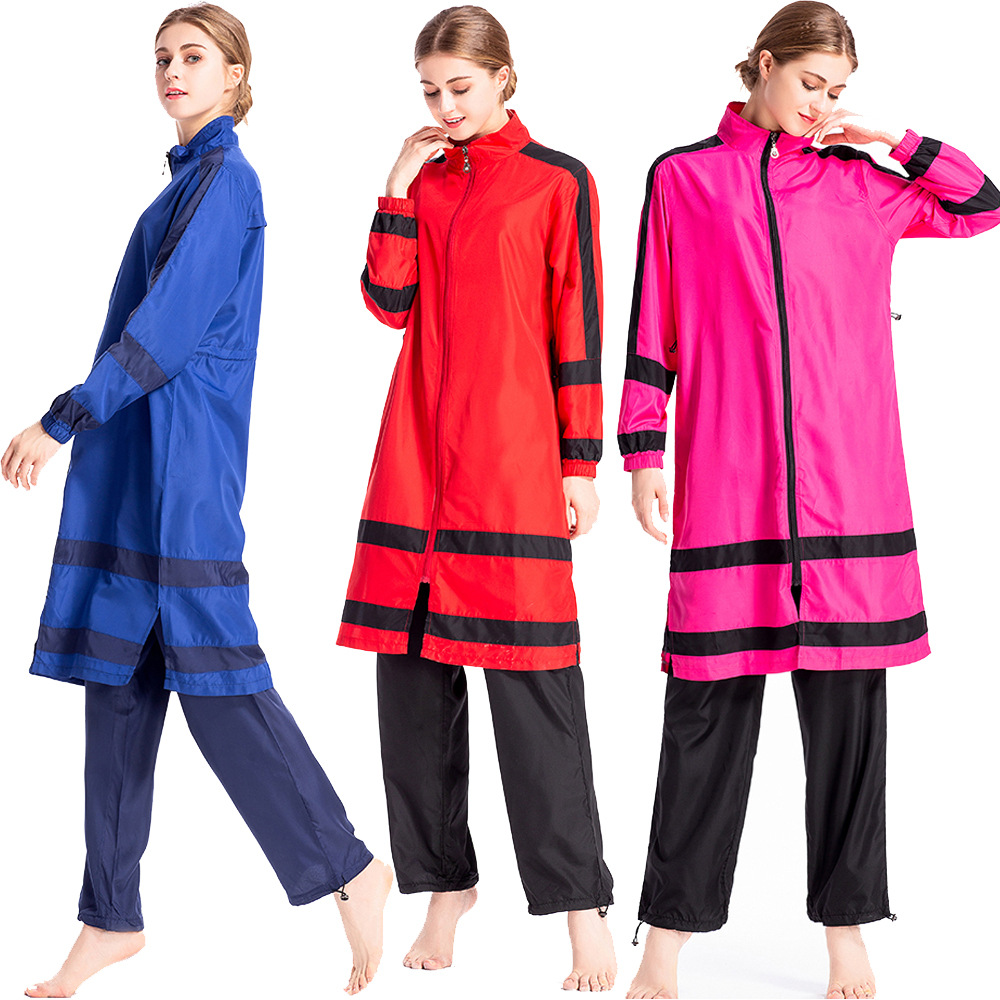 SIPO FREE SHIPPING Highly Elastic Sportswear Zipper Hooded Muslim Women Girls Islamic Clothing Suites Swimwear Swimsuit With Amira