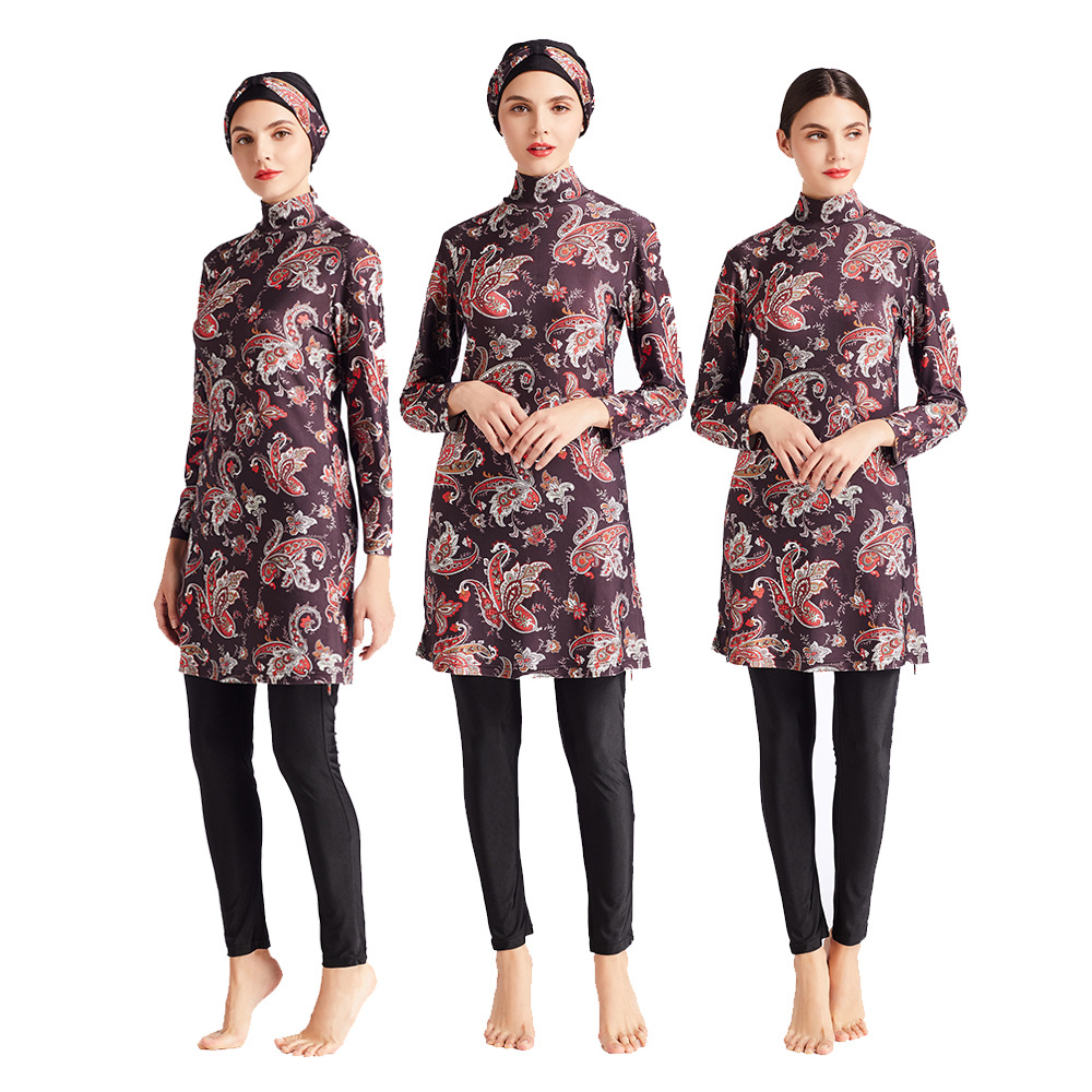 SIPO Middle Eastern Women's Printed Swimsuit Beachwear Three-Piece Set with Hood