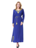 Black V-Neck Applique Breathable Long Sleeve Solid Muslim Islamic Women Abaya Dress Clothing