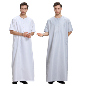Dubai Gentle Style Highly Elastic Breathable Short Sleeve Muslim Dress Islamic Clothing Robe Men Thobe