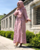Islamic Clothing Arabic Flower Embroidery Long Sleeves Muslim Dresses Open Abaya Kimono