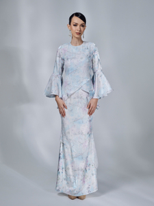 SIPO Latest Design Malaysia Baju Kurung Ruffle Sleeves Musilim Dress French Lace on The Bodice Baju Kurung Modern