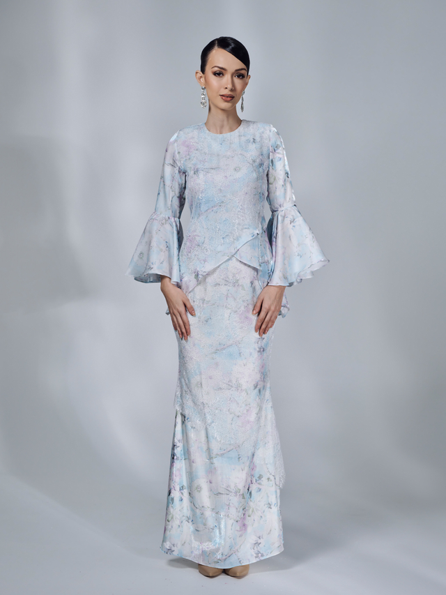 SIPO Latest Design Malaysia Baju Kurung Ruffle Sleeves Musilim Dress French Lace on The Bodice Baju Kurung Modern