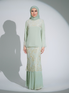 SIPO 2024 Eid Indonesia Islamic Elegant Baju Kurung Raya Malaysian Traditional Women Muslim Dress Premium Chiffon with Italian Crepe Modest Kurung