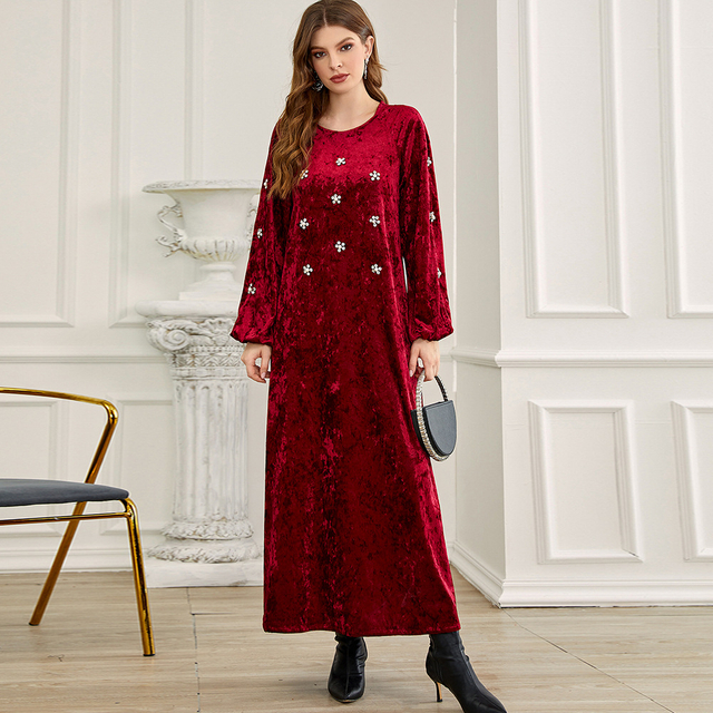 Red Velvet New Design Arabic Modest Fashion Islamic Dress Robe Muslim Maxi Dresses Abaya