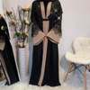 2022 New fashion women's lace stitching beaded lace Muslim cardigan robe without headscarf
