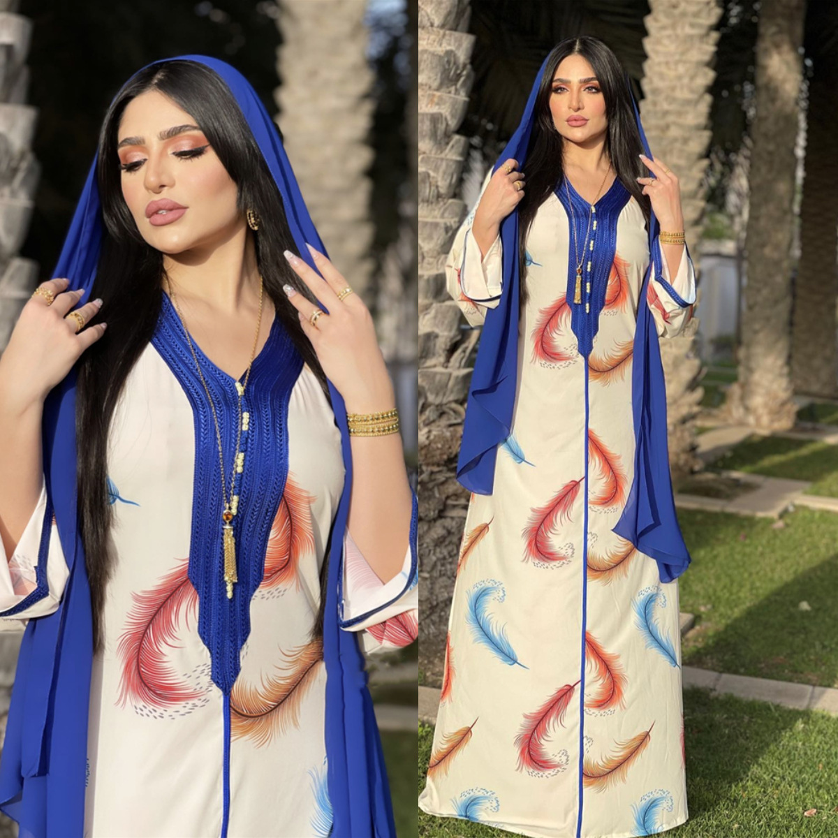  Cotton Muslim Dress Women Open Vêtements Modest Embroidery Borka Dubai Print Islamic Clothing Kimono Abaya