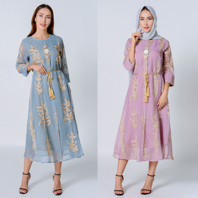  Cotton Borka Muslim Dress Open Islamic Clothing Dubai Print Women Maxi Vêtements Modest Embroidery Kimono Abaya