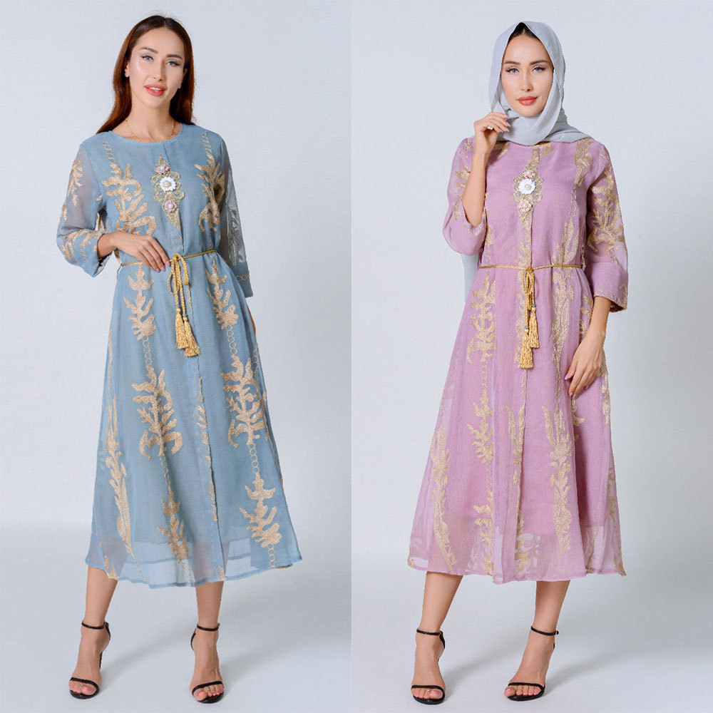  Cotton Borka Muslim Dress Open Islamic Clothing Dubai Print Women Maxi Vêtements Modest Embroidery Kimono Abaya