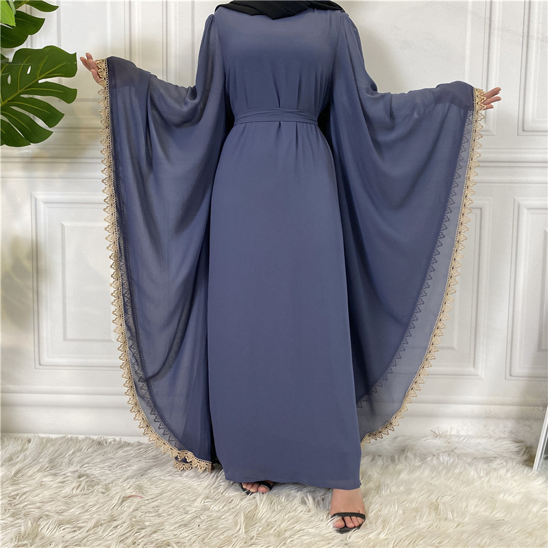 2022 Europe beautiful Muslim trend lace stitching loose lace long-sleeved robe female