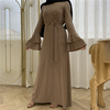 2022 European And American Fashion Multi-layer Flared Sleeve Fashion Beaded Lace-up Slim Long-sleeved Dress