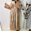 2022 Cross-border Middle Eastern Fashion Women's Abaya Mesh Embroidery Lace Cardigan Robe