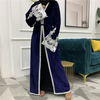 2022 Middle Eastern Muslim Fashion Women's Lace Stitching Gold Velvet Cardigan Robe