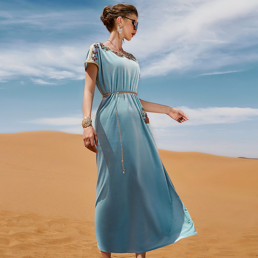 Handmade Velvet Robe Muslim Dubai Modest Fashion Middle East Islamic Maxi Dresses Loose Abaya