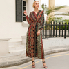 Muslim Printed V-neck Robe Modest Fashion Middle East Islamic Maxi Dresses Loose Abaya