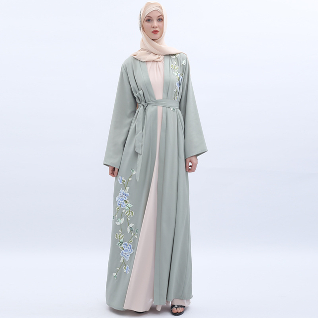 Spot Middle East Open Abaya Robe Cardigan Skirt Applique Sequin Embroidered Cardigan Muslim Long Skirt Female