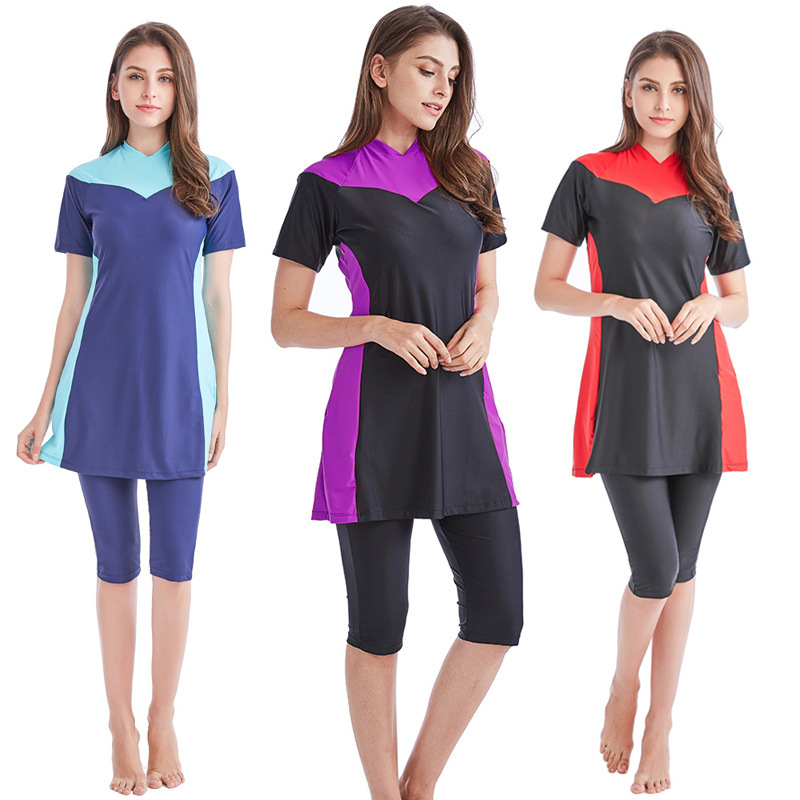 Islamic Women's Full Cover Swimsuits Printed Modest Beach Swimsuits Burkini