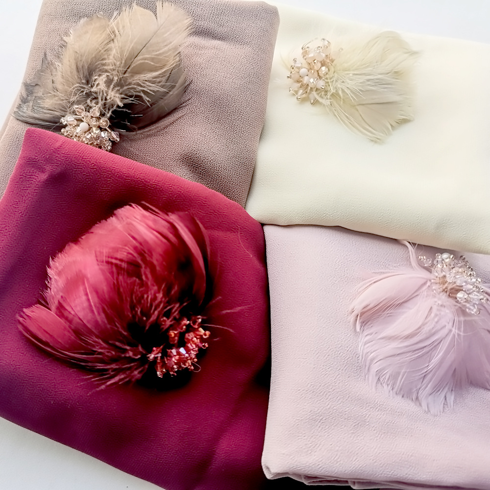 New style feather tube beaded flower breathable chiffon long scarf Malay scarf cross-border delivery