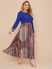 European Islamic Dubai Hot Sale Fashion Women's Blue Print Stitching Muslim Dress