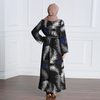 New Fashion Robe Paris Beads Ethnic Muslim Printing Long-sleeved Stitching Dress Plus Size