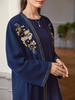 Navy Modest Fashion Best Selling Islamic Flower Muslim Robe Kimono Maxi Dresses Loose Abaya