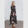 New European and American plus size autumn and winter chiffon long-sleeved printed waist and large swing floor mopping dress