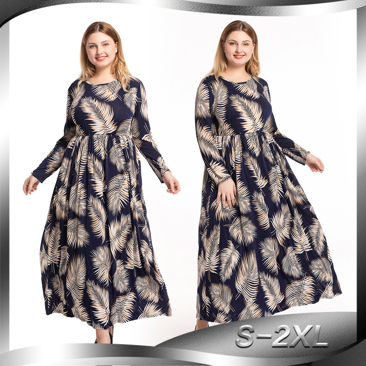 Middle Eastern Fashion Muslim Dress Printed Slim Plus Size