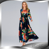 AliExpress Hot Sale Women's Printed Slim Long Sleeve Printed Round Neck Dress