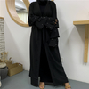 European And American Muslim Fashion Beaded Multi-layer Flared Sleeves with Solid Color Cardigan Robe
