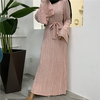 Foreign Trade Plus Size Women's Fashion Pleated Long-sleeved Beaded Muslim Dress Dress