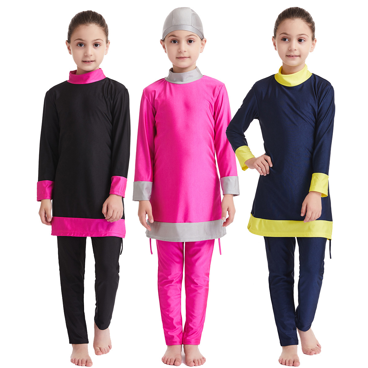  2021 Girl 3 Pieces Fabric Islamic Clothing Sportswear Kids Muslim Fashion Swimwear Modest Full Cover Swimwear Swimsuit Burkini