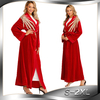 Middle Eastern Fashion Abaya Splicing Pearl Cardigan Muslim Long-sleeved Gold Velvet Embroidery Kimono