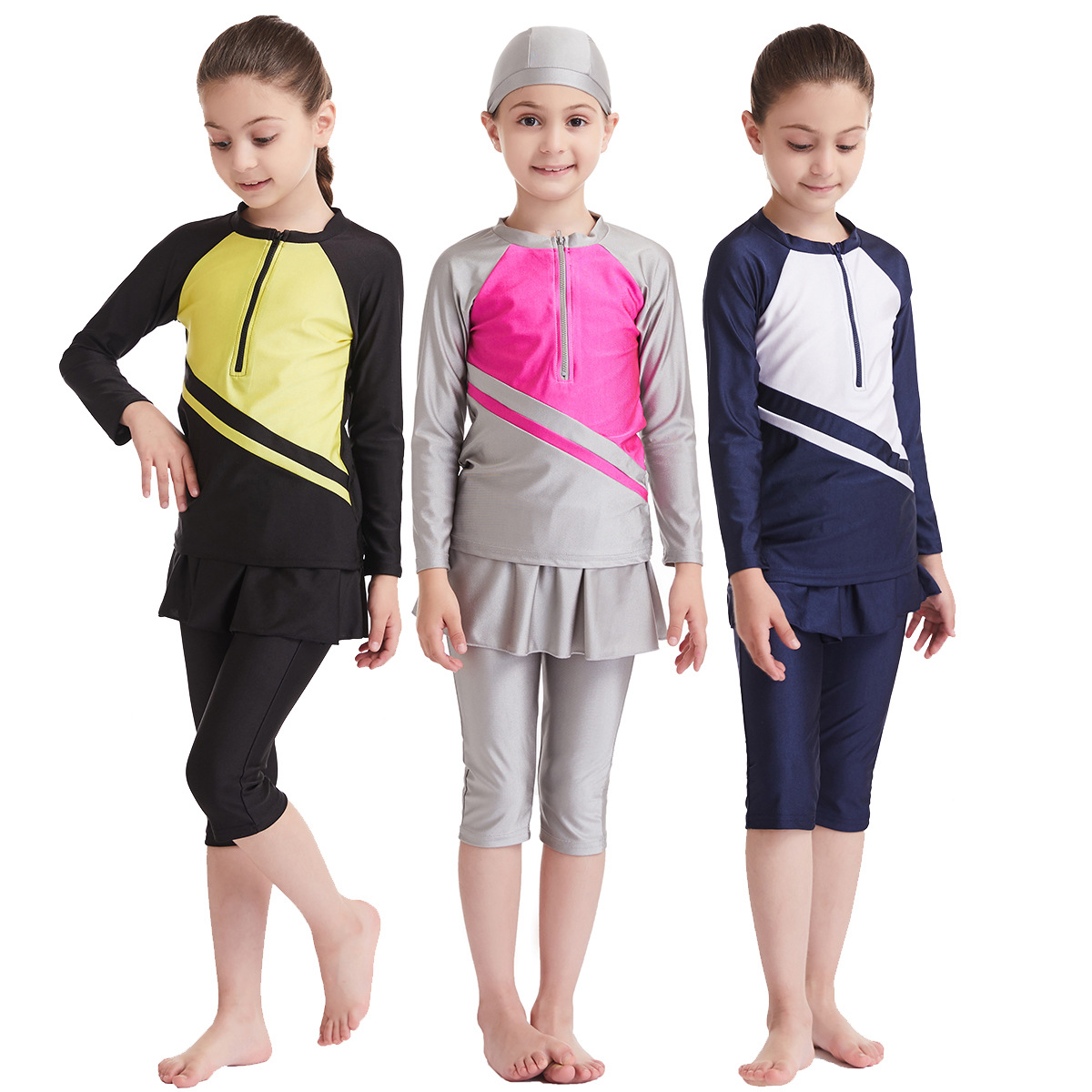  Sportswear Modest 2021 Full Cover Fabric Girl Islamic Clothing Swimwear 3 Pieces Muslim Fashion Kids Swimwear Swimsuit Burkini