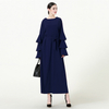 European And American Trend Round Neck Loose Tie Multi-layer Pile Long Sleeve Long Dress Muslim Women