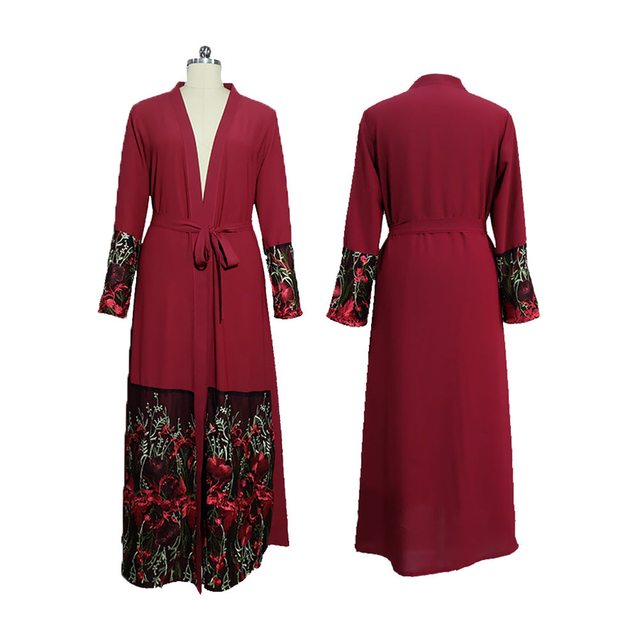 Amazon Muslim Women's Cardigan Dress Loose Stretch Chiffon Embroidery AliExpress Stitching Cardigan Robe