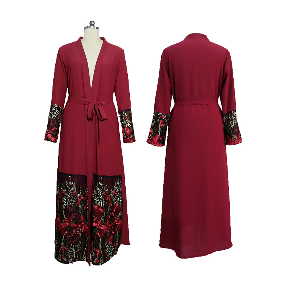 Amazon Muslim Women's Cardigan Dress Loose Stretch Chiffon Embroidery AliExpress Stitching Cardigan Robe