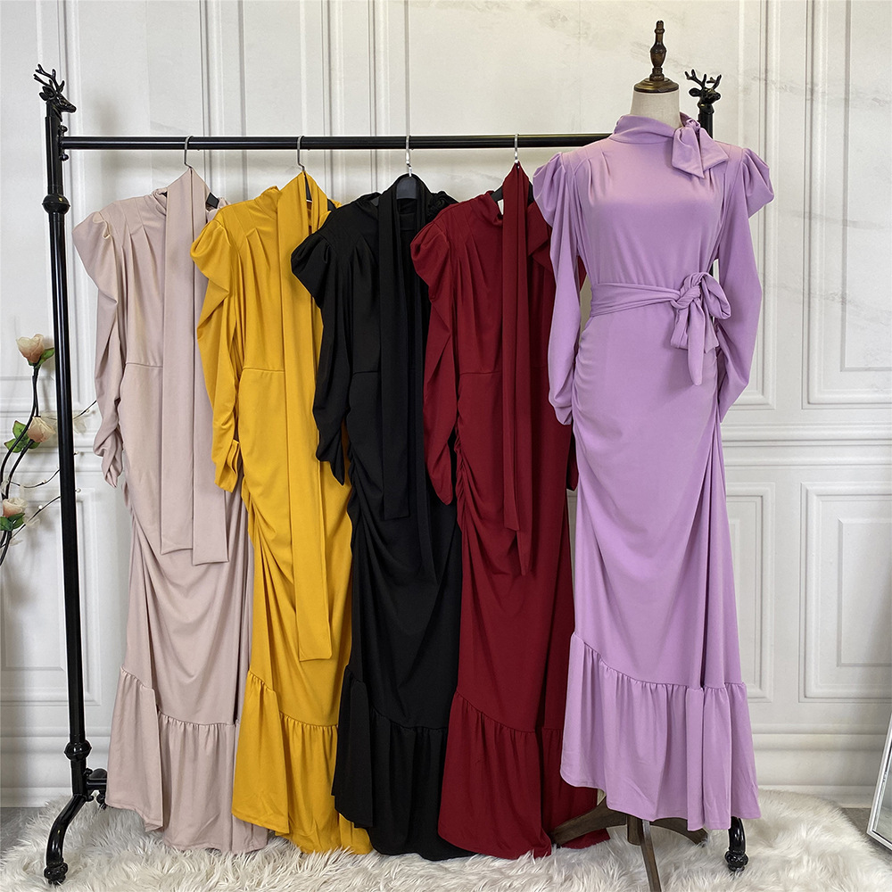 2022 Middle East New Fashion Women's Pleated Long Skirt Irregular Hem Muslim Dress