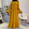 New Simple Casual Stitching Women's Solid Color Horn Long-sleeved Bohemian Dress